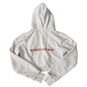 Gergana Ivanova - Booked & Busy Cropped Hoodie in White & Red